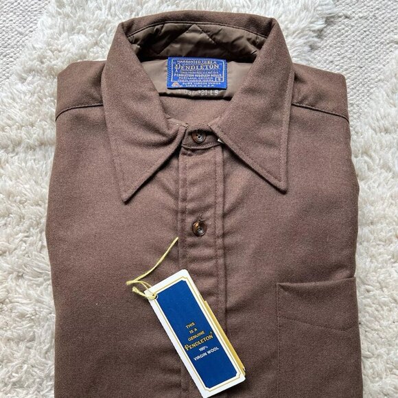 NWT Vintage 70s Pendleton Board Shirt Wool Solid Brown Men's S Made in USA